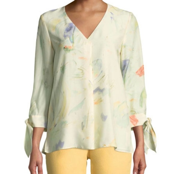 LAFAYETTE 148 New York Blair Modern Muse On Silk Blouse Size P - Picture 1 of 11